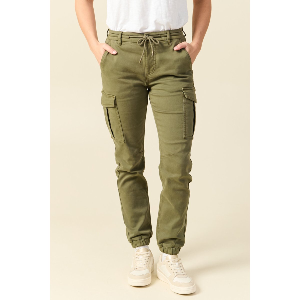 Pantalon cargo battle 7/8ème en maille vert kaki, BONOBO