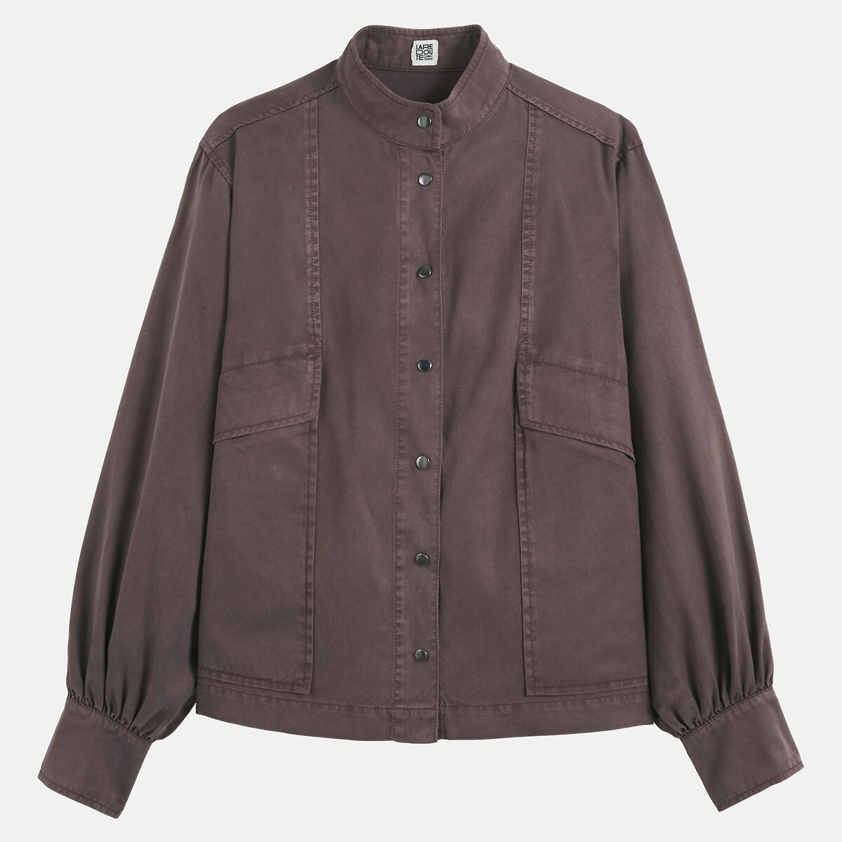 Lyocell/Cotton Puff Sleeve High Neck Shirt brown, LA REDOUTE COLLECTIONS