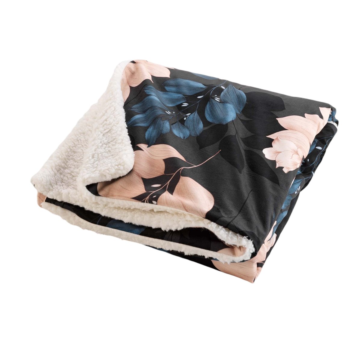 Plaid sherpa 125 x 150 cm Belline fleurie bleu bleu, EDEN
