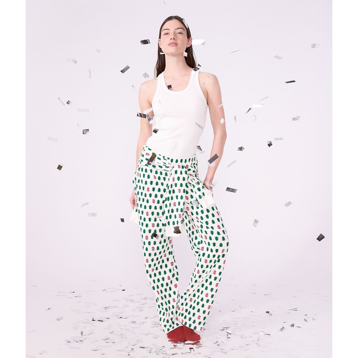 Christmas Print Cotton Pyjamas white/green/red, PETIT BATEAU