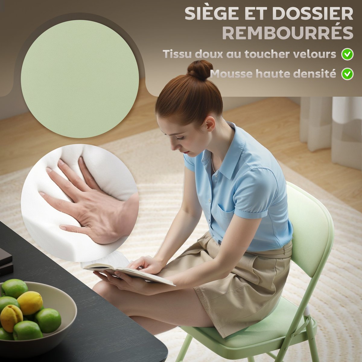 Chaise pliante Velours (100 % polyester) Vert vert, HOMCOM