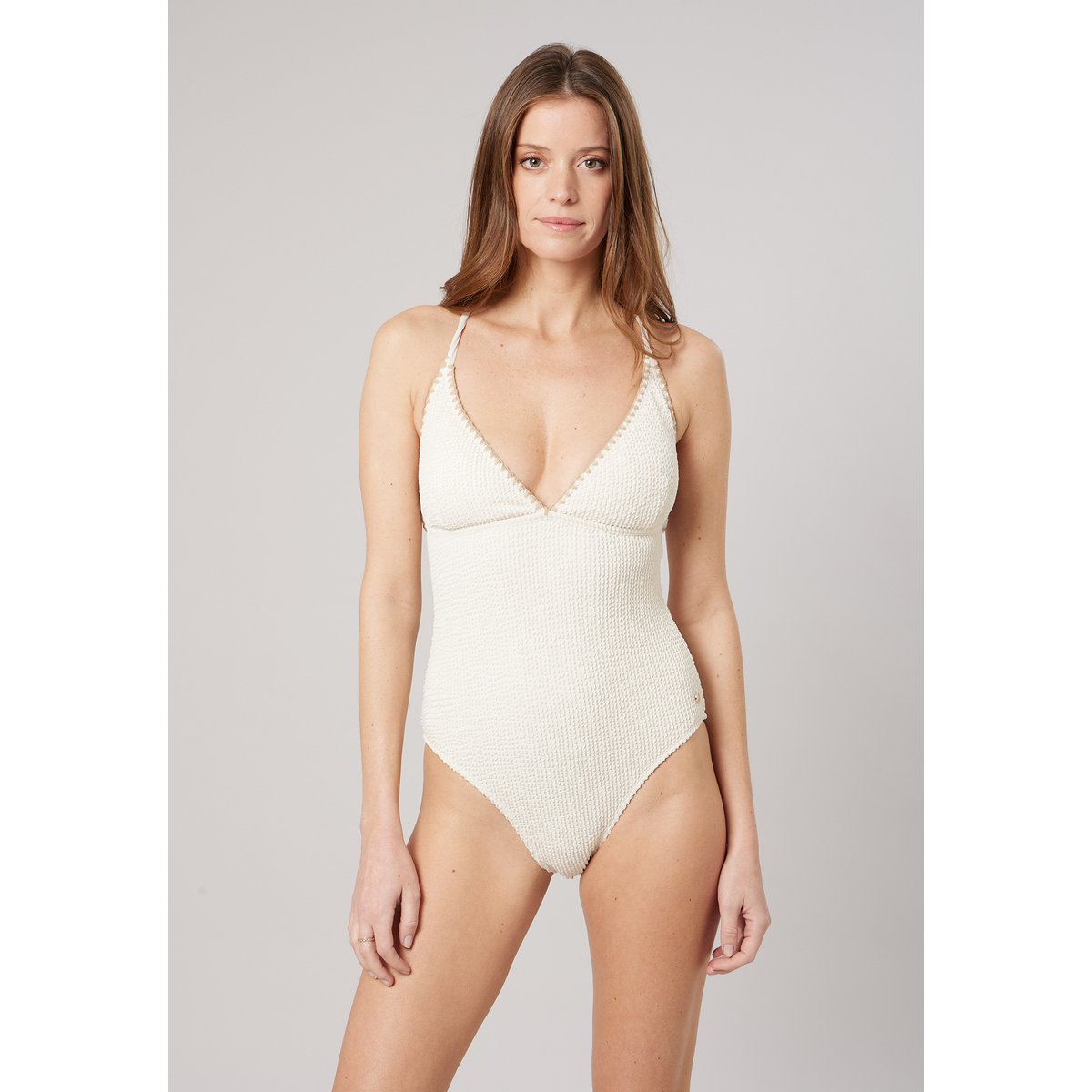 Maillot de bain une pièce chic et féminin effet smocké MOIRA ivory, DEELUXE