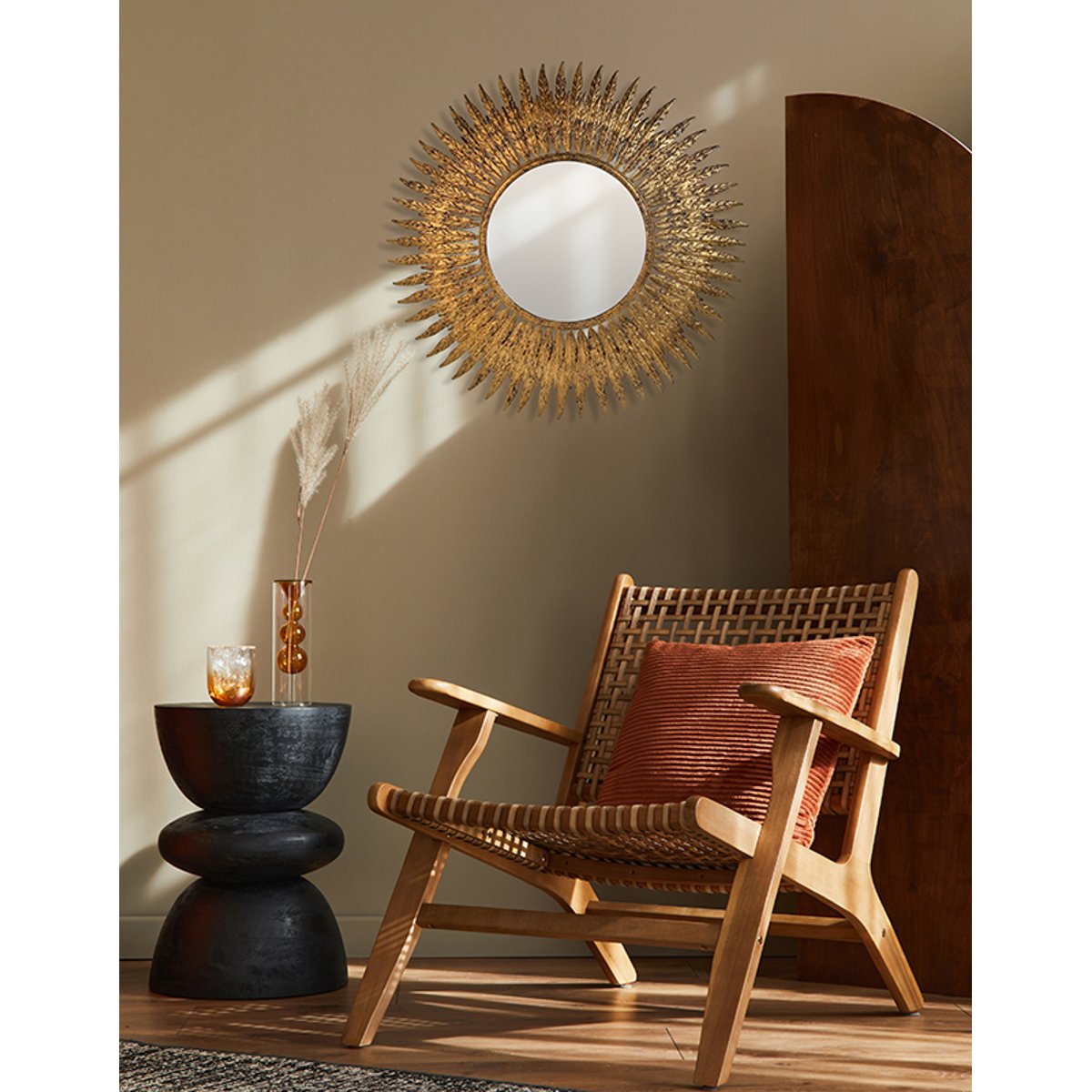 Miroir soleil feuilles 63cm or, EMDE