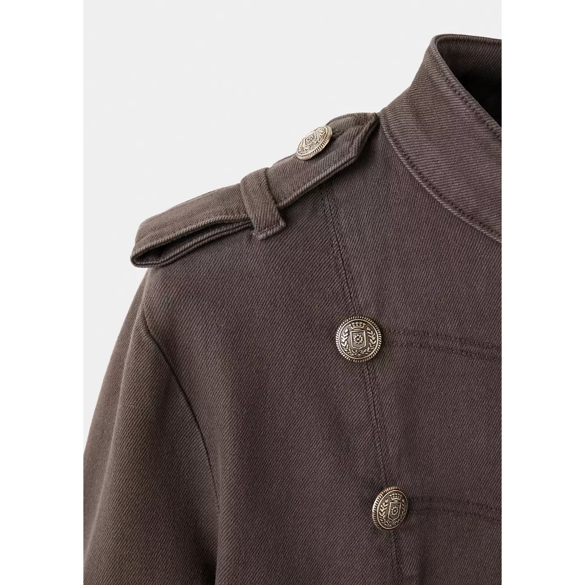 Veste denim col officier chocolat, MANGO