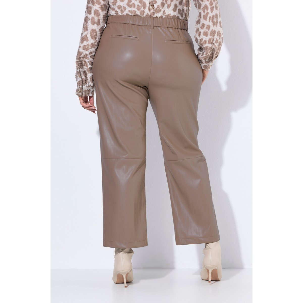 Pantalon aspect cuir, passepoils marron pâle, ULLA POPKEN