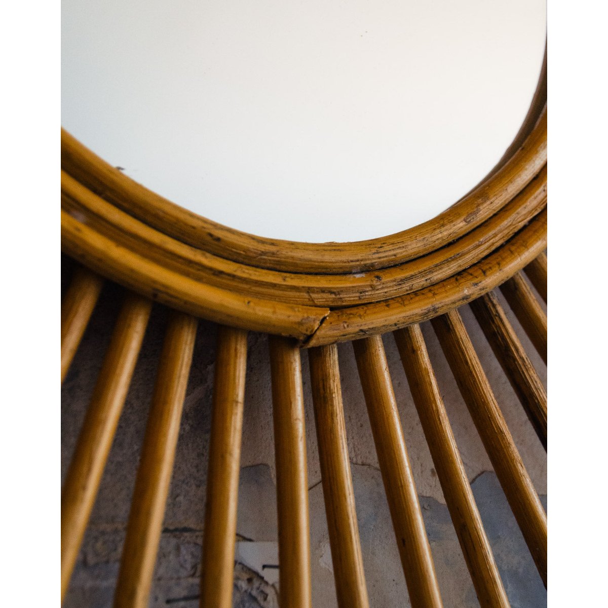 Miroir en rotin Georges N°1171 - Bon état bois clair, DEBONGOUT