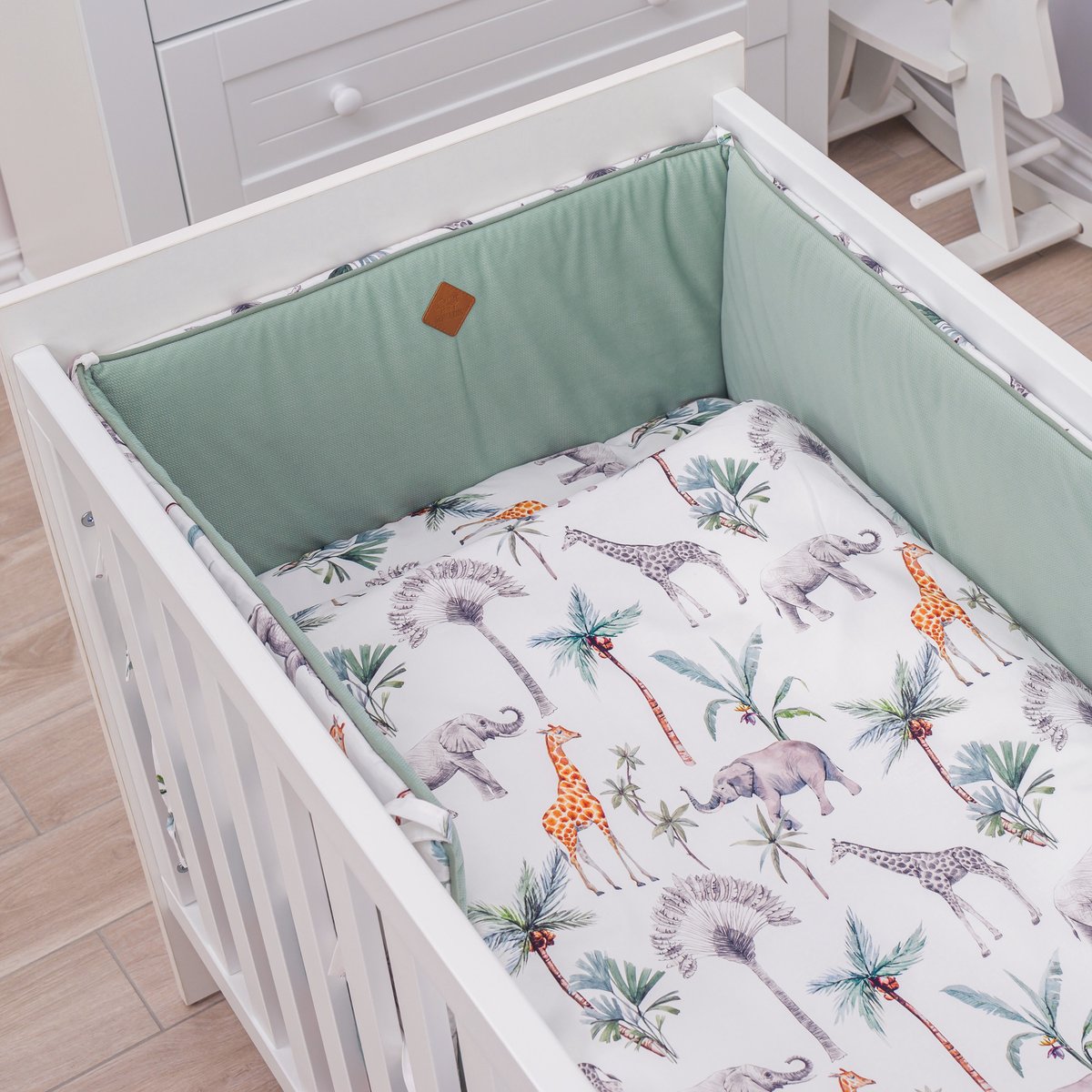 Couette et oreiller - prêt à dormir en satin de coton SAFARI safari, vert, gris, blanc, SEVIRA KIDS