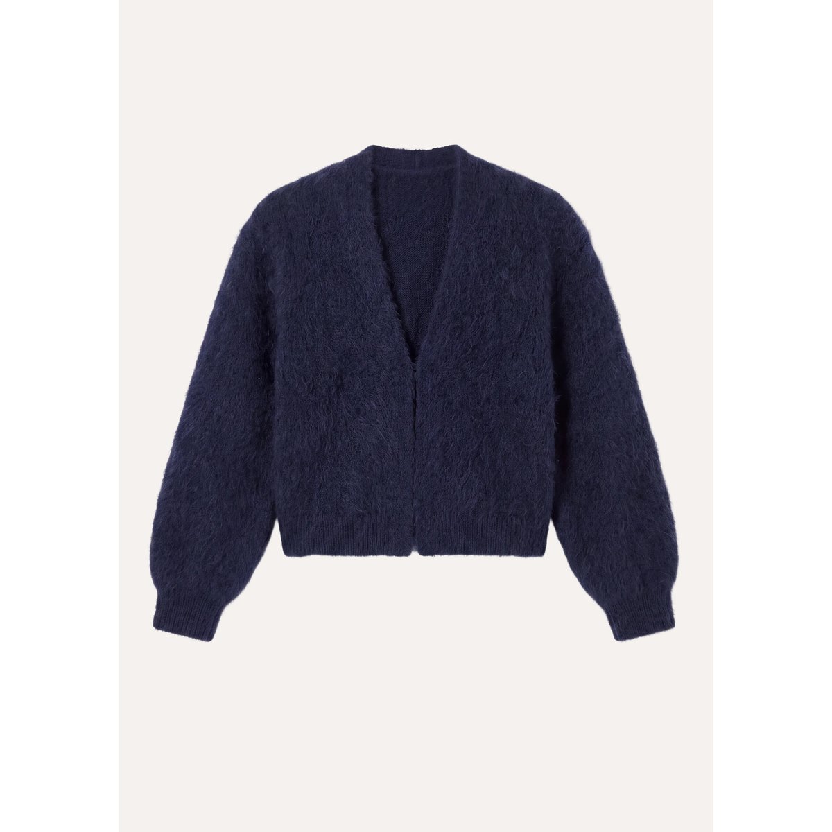 Gilet manches longues en maille mohair bleu encre, LA FEE MARABOUTEE
