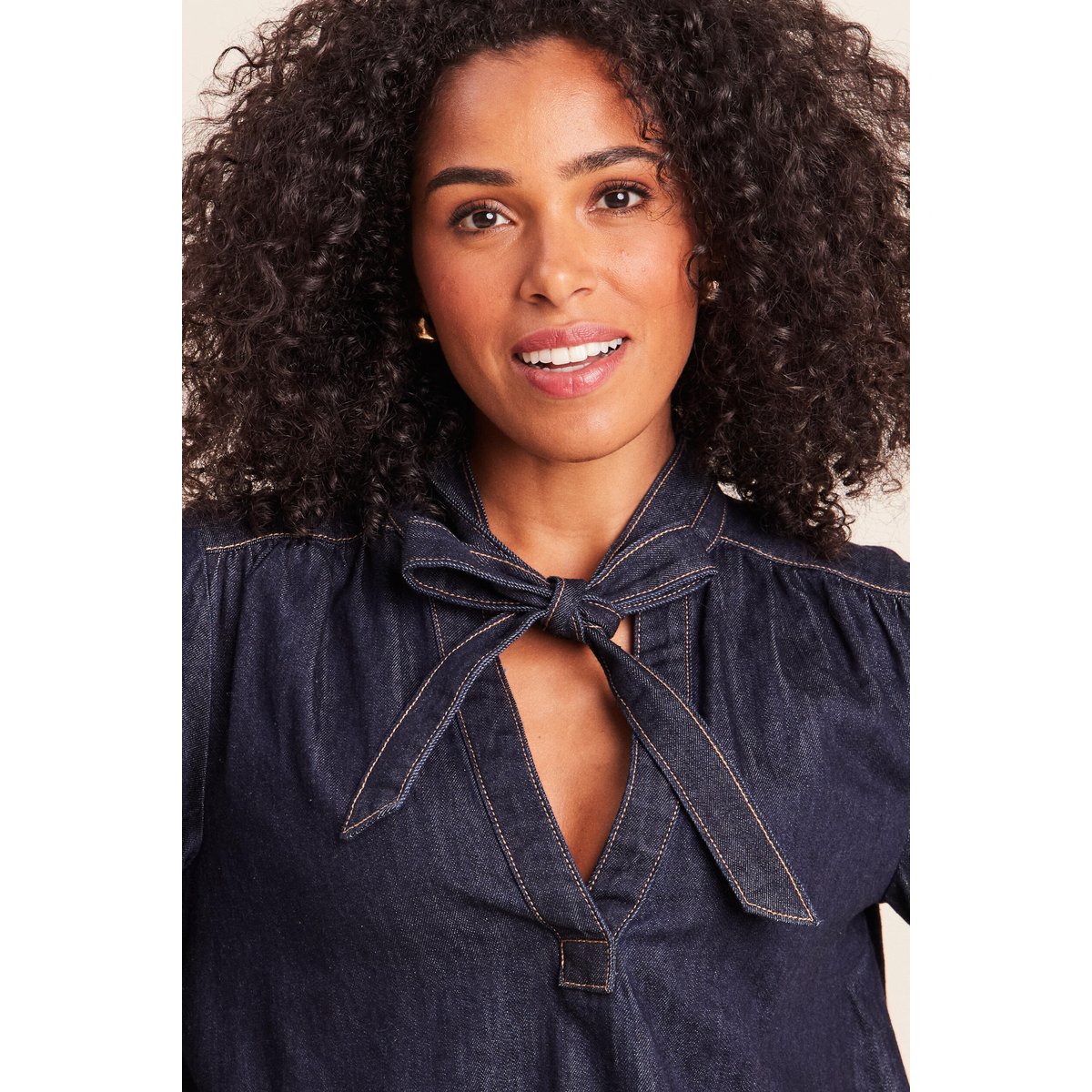 Blouse col v manches longues denim brut, BREAL
