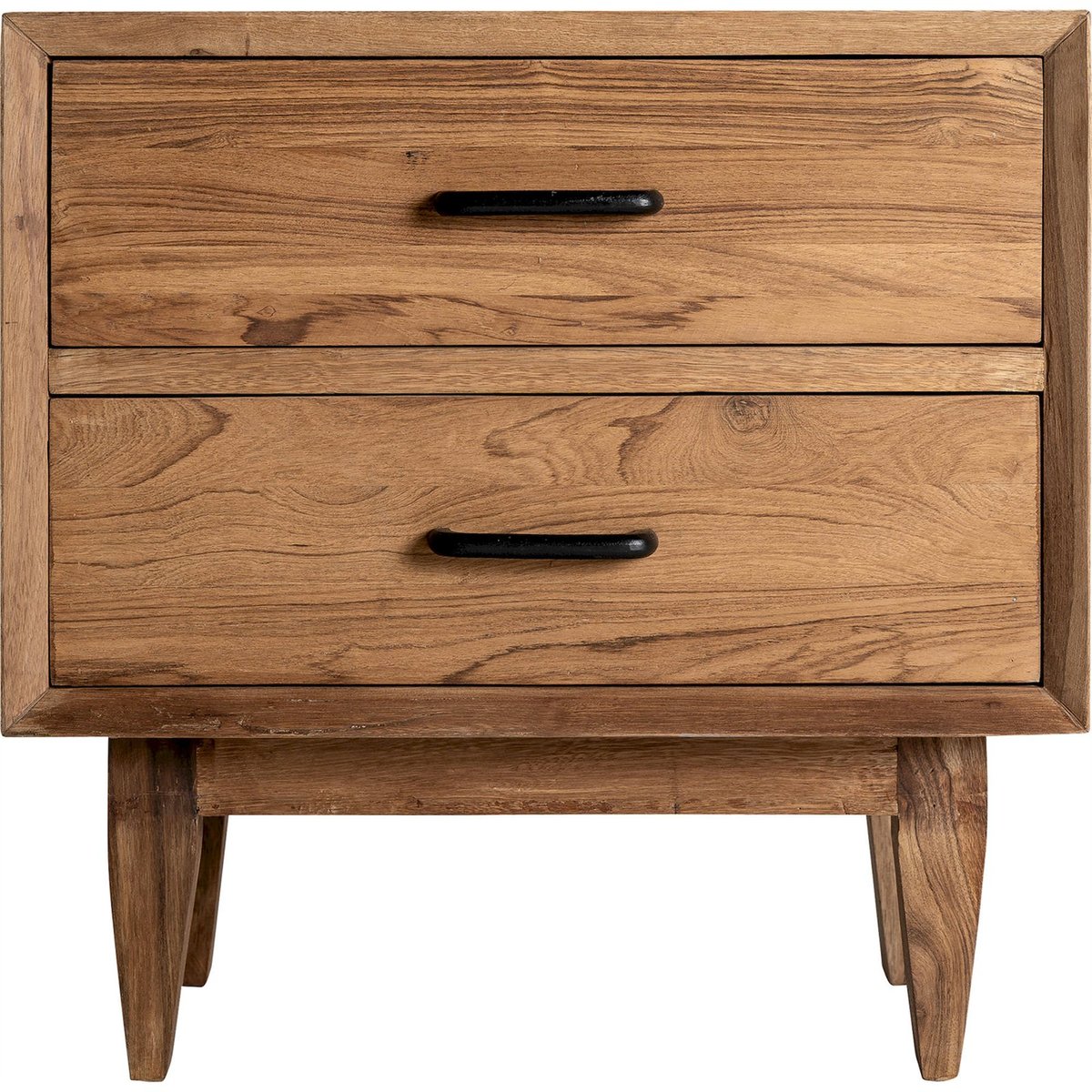 Table de chevet en bois massif style scandinave brun naturel avec poignées noires, RECOLLECTION