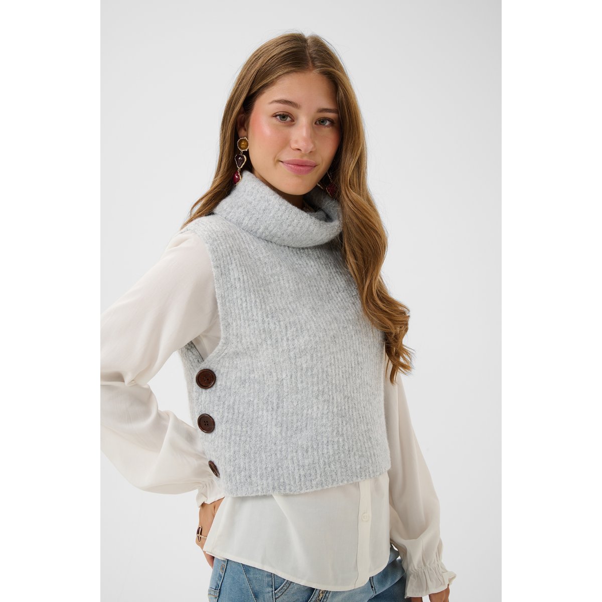 Pullover tricoté gris light grey melnage, CREAM