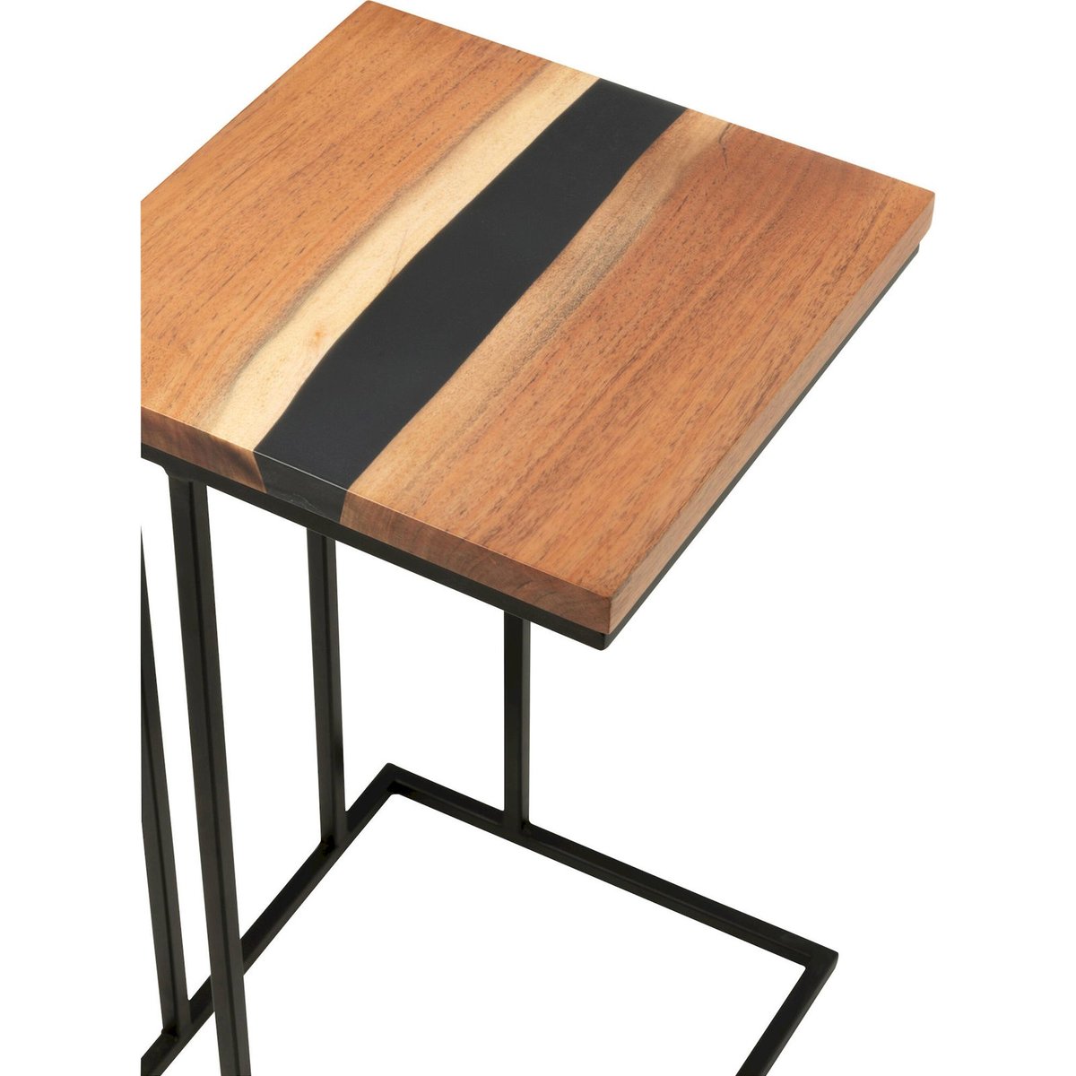Table d'appoint carrée bois et résine bois d'acacia naturel et noir profond, RECOLLECTION