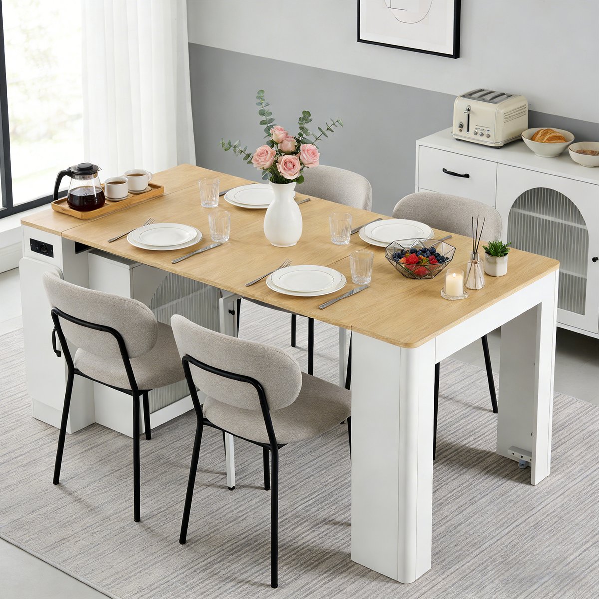 Table à manger extensible à allonge papillon intégrée, ELMOC chêne, MEUBLES COSY
