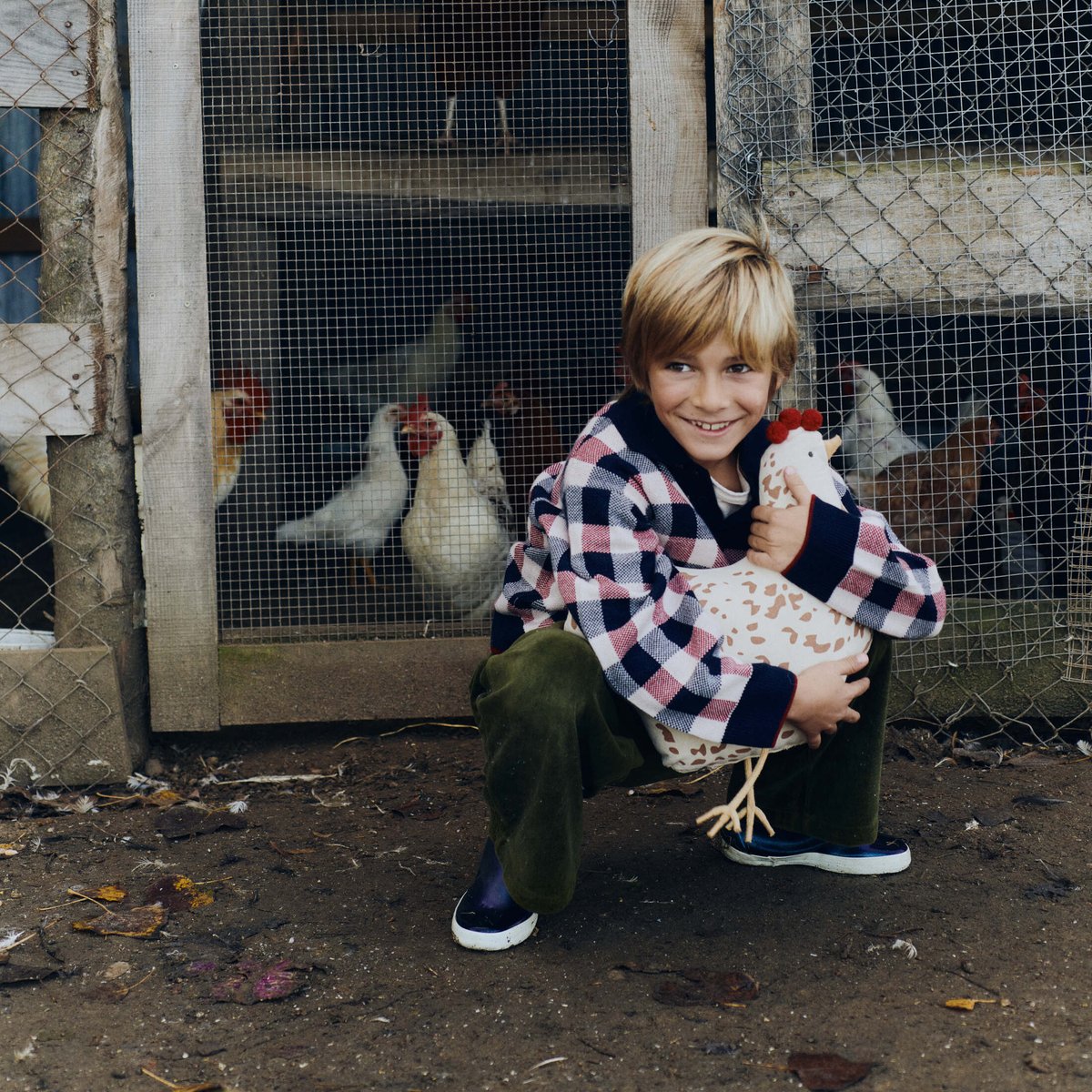 Coussin enfant Poule GROWING UP ON A FARM naturel, marron, LORENA CANALS