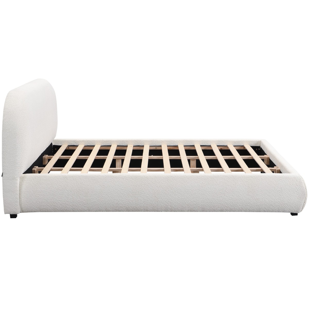 Lit avec tête de lit en tissu bouclé - MADDIE beige, HOMIFAB