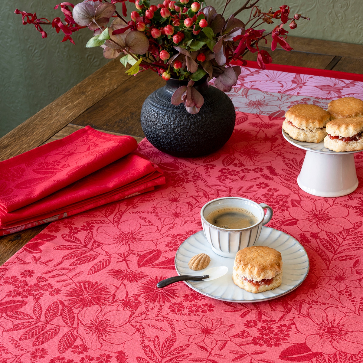 Serviette de table en Coton, COTTAGE rouge, LE JACQUARD FRANCAIS