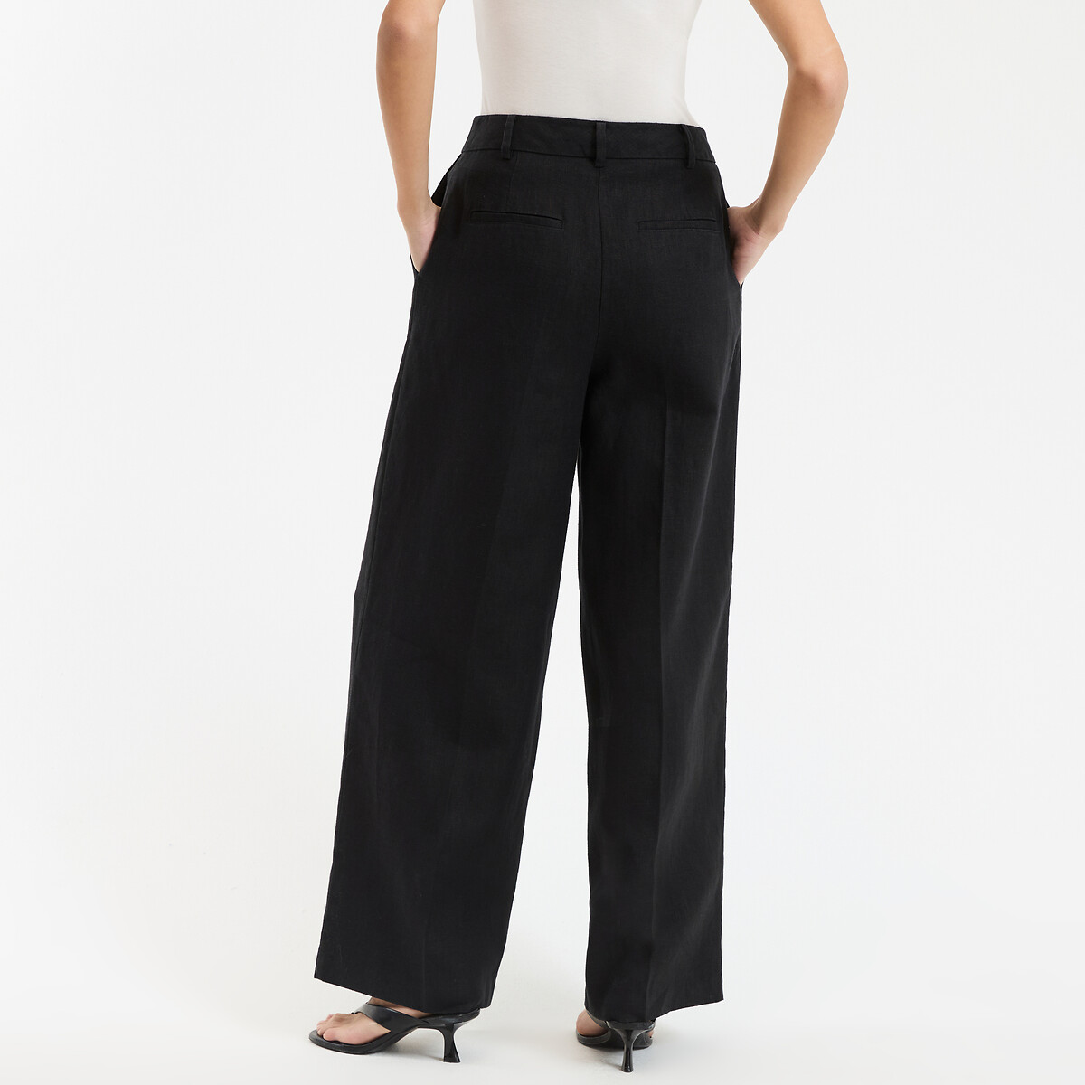 Pantalon large à pinces en lin noir, LA REDOUTE COLLECTIONS