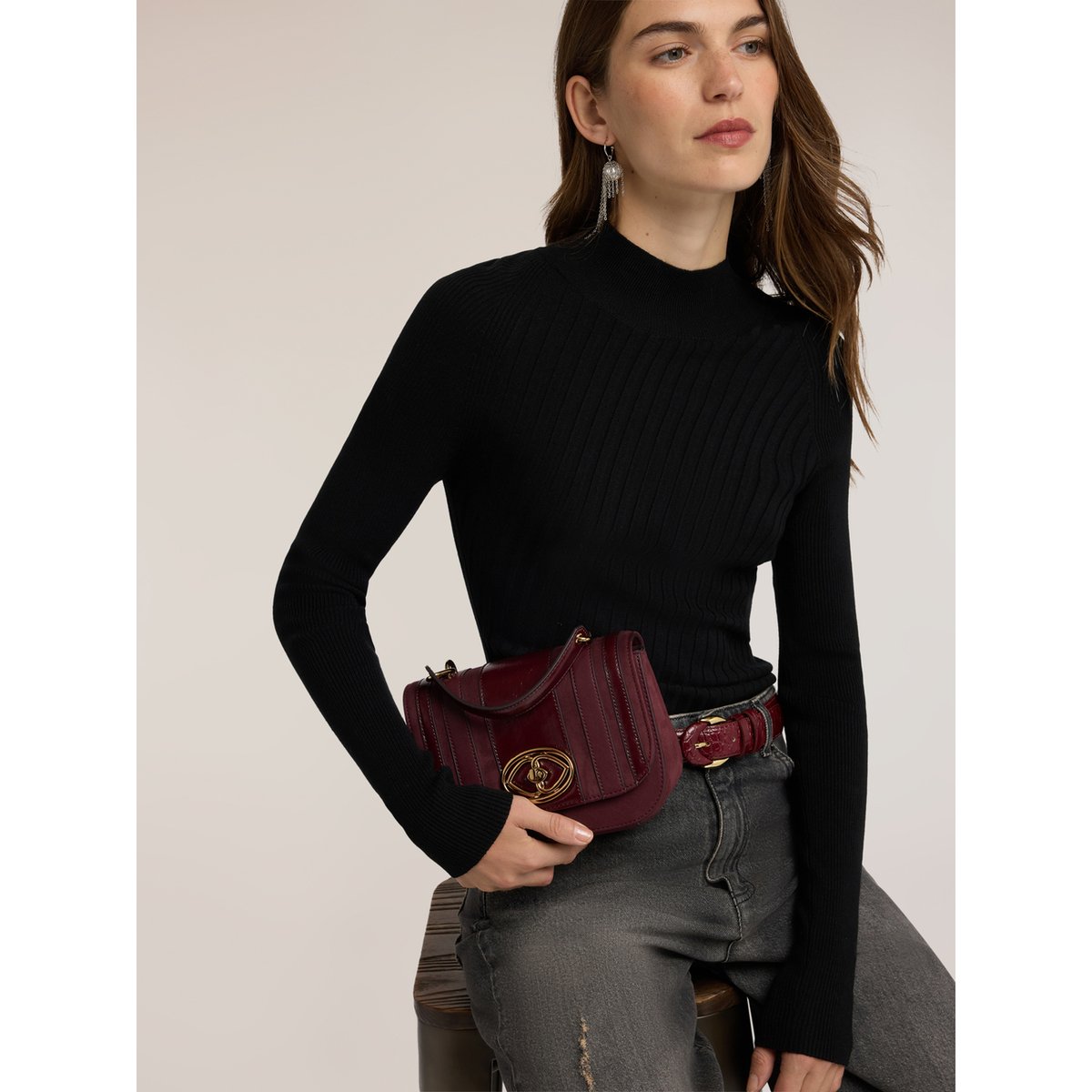 Sac bandoulière avec inserts à rayures burgundy, MOTIVI