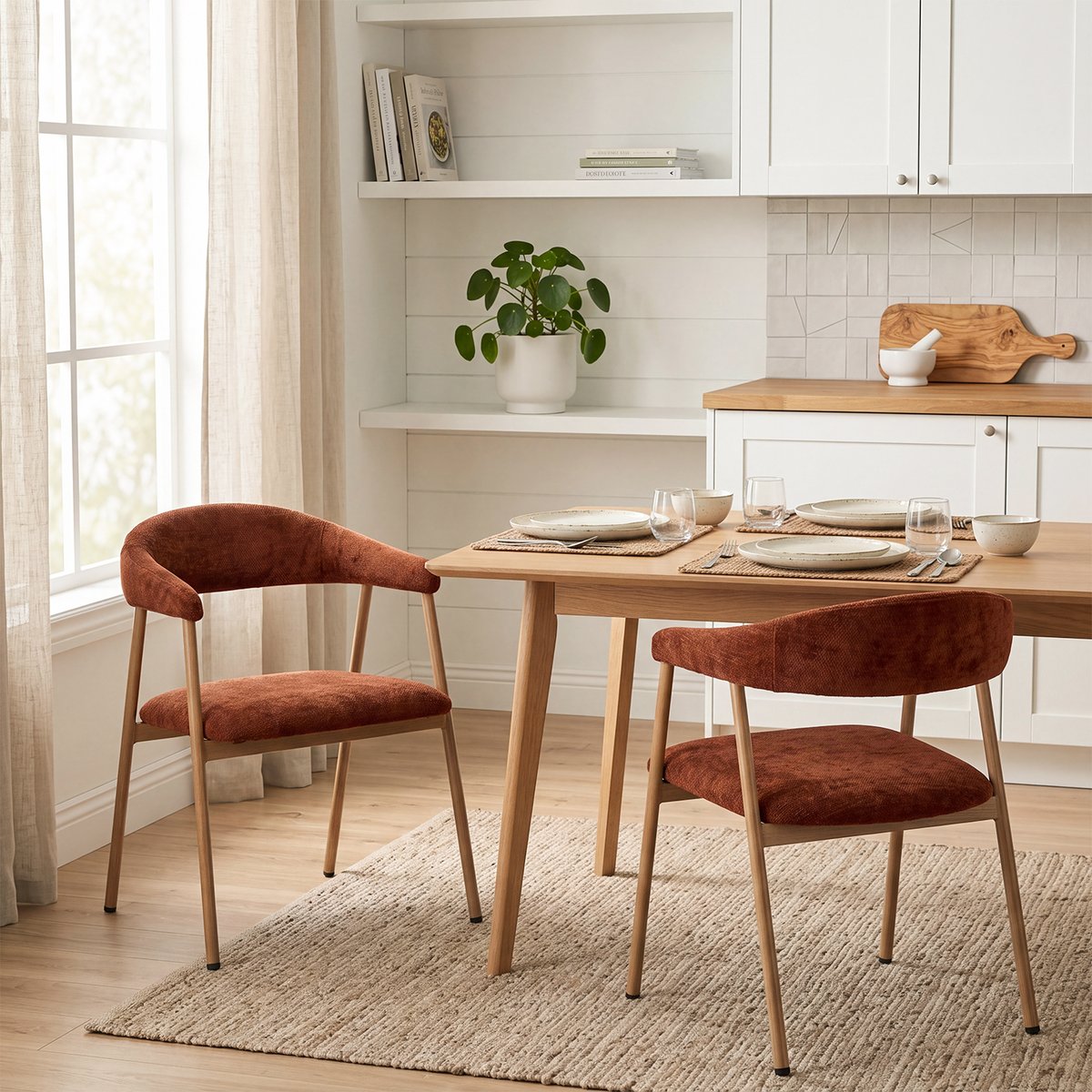 Lot de 2 chaises de salle à manger fauteuil scandinave, BONNIE rouge, MEUBLES COSY