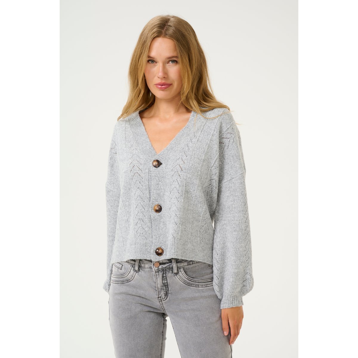 Cardigan à tricot gris light grey melnage, CREAM