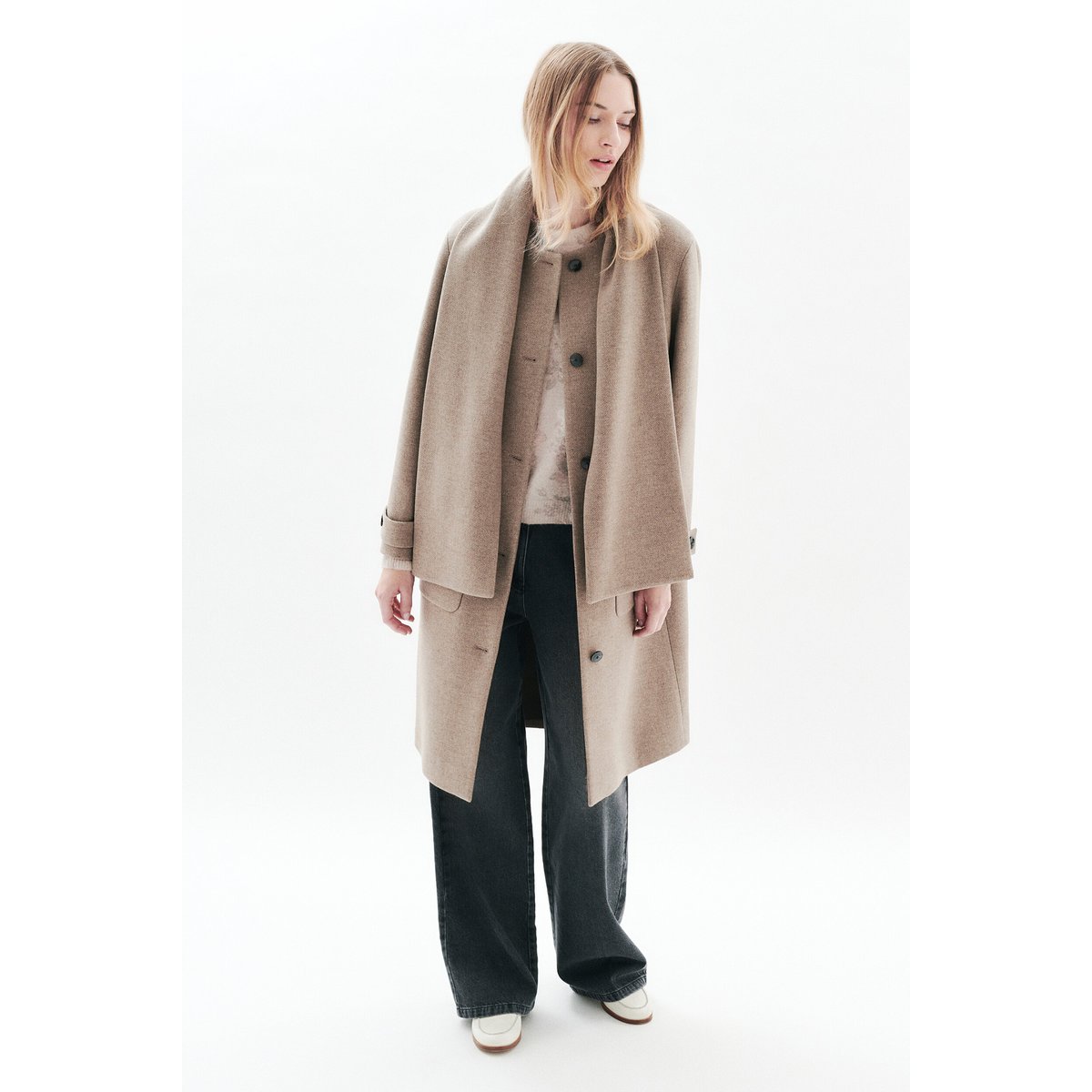Manteau mi-long en laine GENTIANI taupe, CAROLL