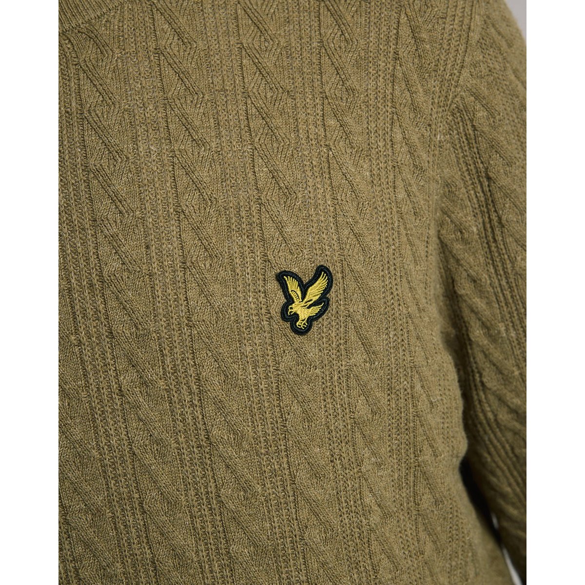 Pull en mélange de lin côtelé col rond vert herbe chiné, LYLE & SCOTT