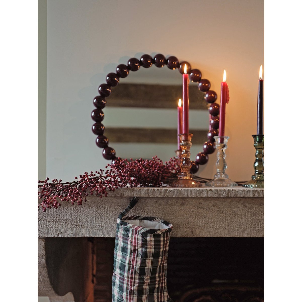 Miroir rond contour boules en bois bordeaux, CYRILLUS