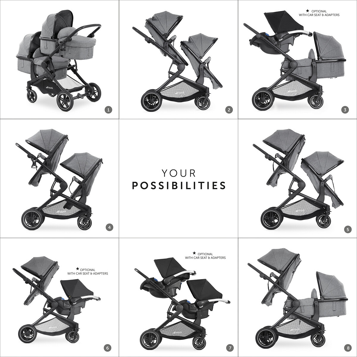Poussette double Atlantic Twin Melange Grey gris, HAUCK