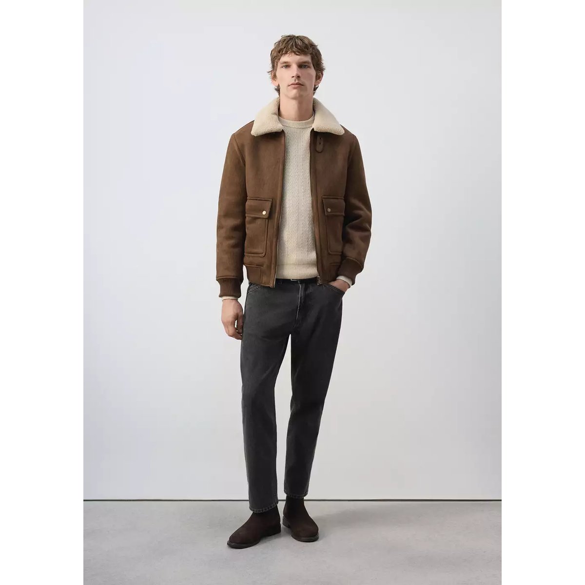 Veste imitation daim et mouton retourné tabac, MANGO MAN