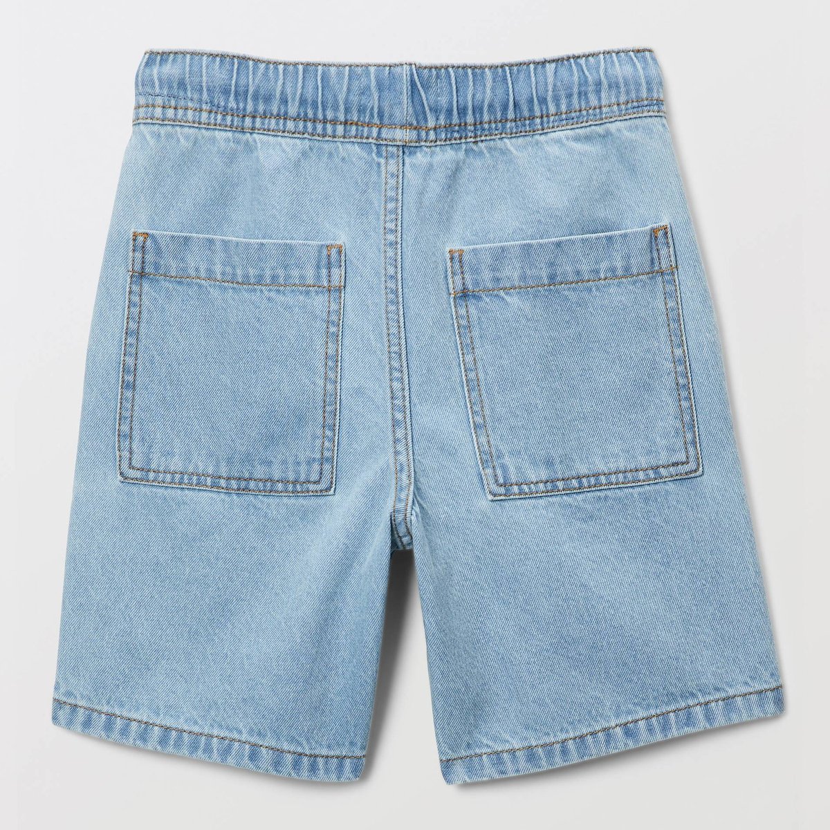 Short élastiqué denim en coton double stone, MONOPRIX