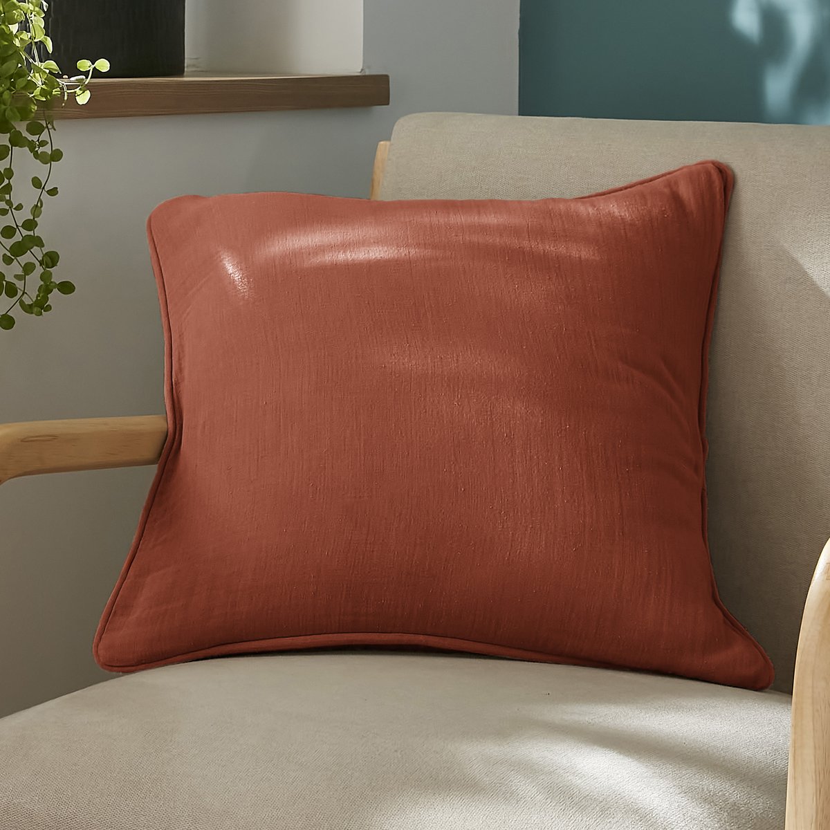 Coussin carré déhoussable 45x45 cm Gaze de Coton Terra Terracotta terracotta, EDEN