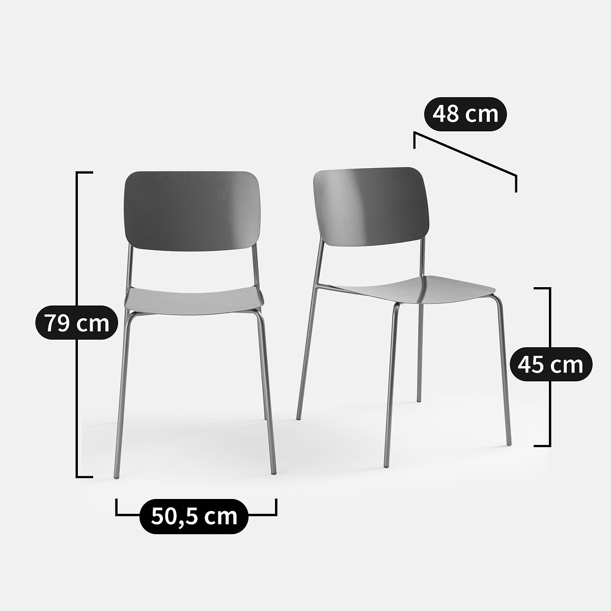 Lot de 2 chaises métal acier, Urbani inox, LA REDOUTE INTERIEURS