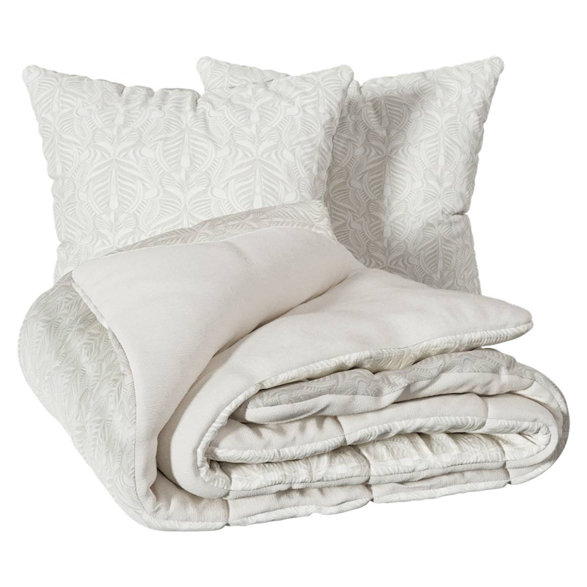 Parure de lit imprimée réversible NALH beige lin, ATMOSPHERA