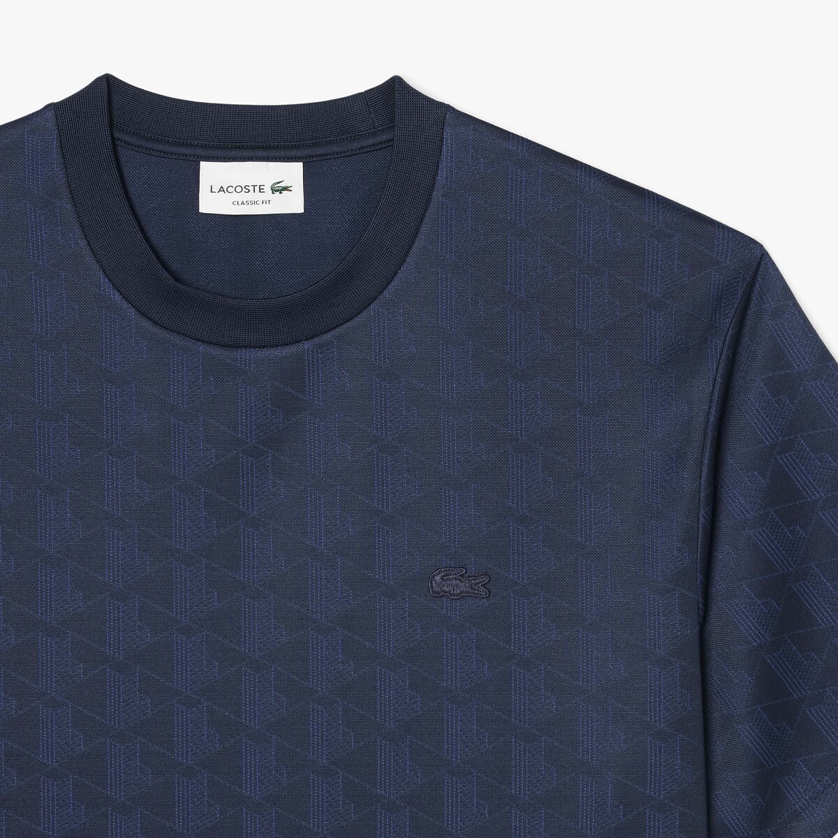 Tone-On-Tone Monogram Jacquard T-Shirt navy blue, LACOSTE