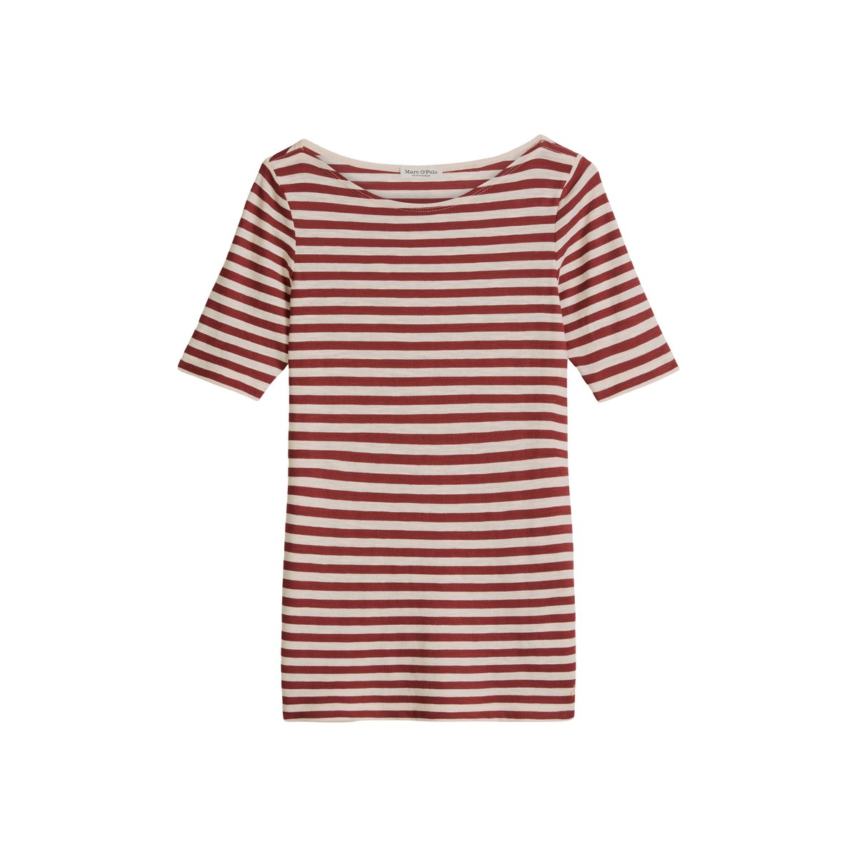 T-shirt rayé régulier en jersey de coton organique rouge, MARC O'POLO