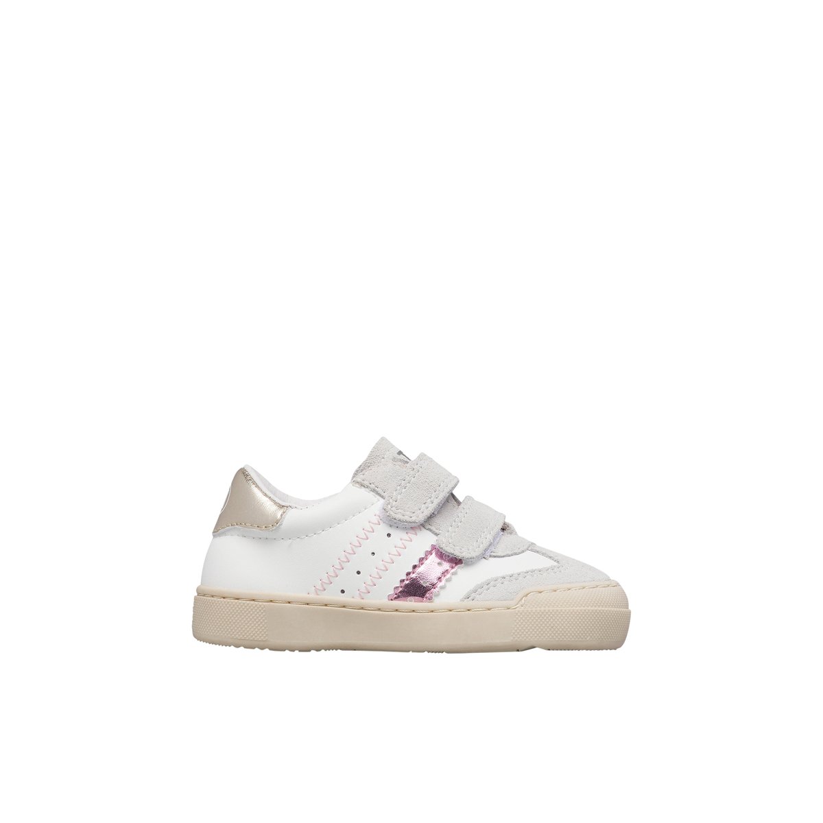Baskets en cuir et en daim RIBY VL. blanc-rose-platine, NATURINO