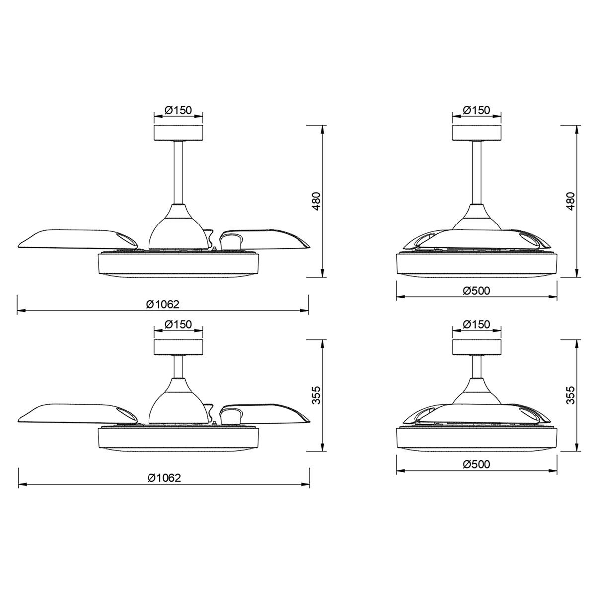 Plafonnier Ventilateur Coin Fan led 60W blanc, MANTRA