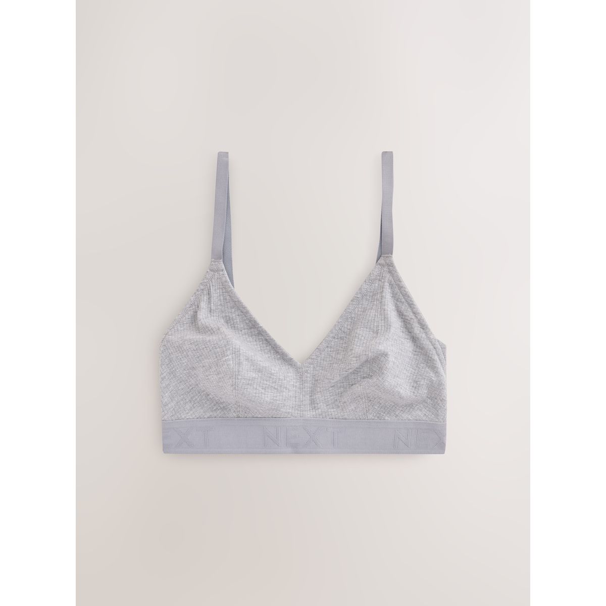 Brassière côtelée en coton à logo, lot de 3 bleu/gris/crème, NEXT