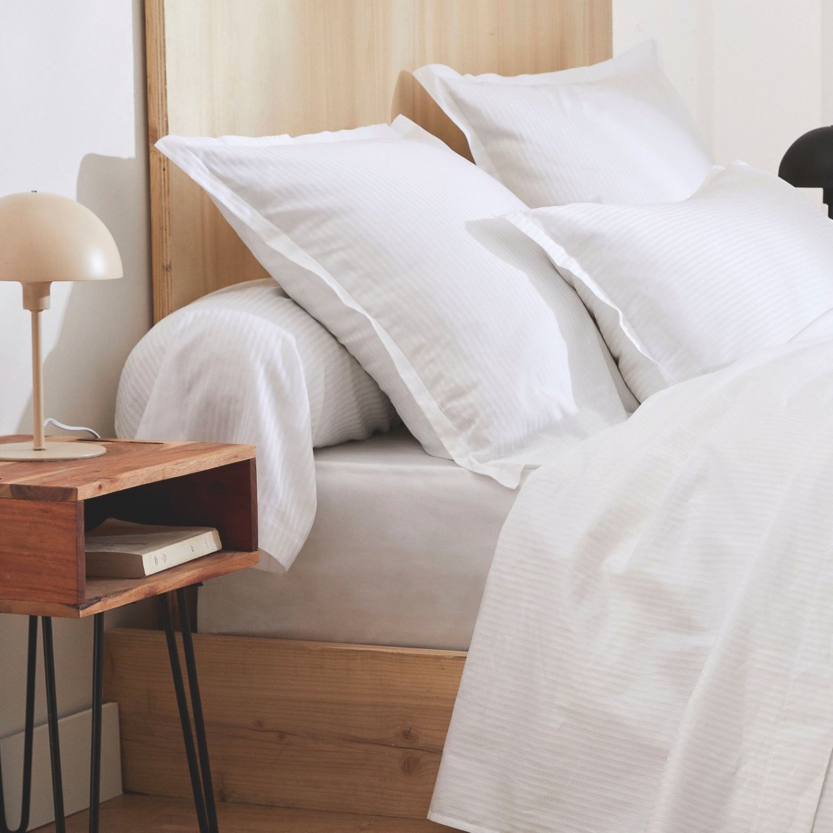Drap housse 100% satin blanc, TRADILINGE