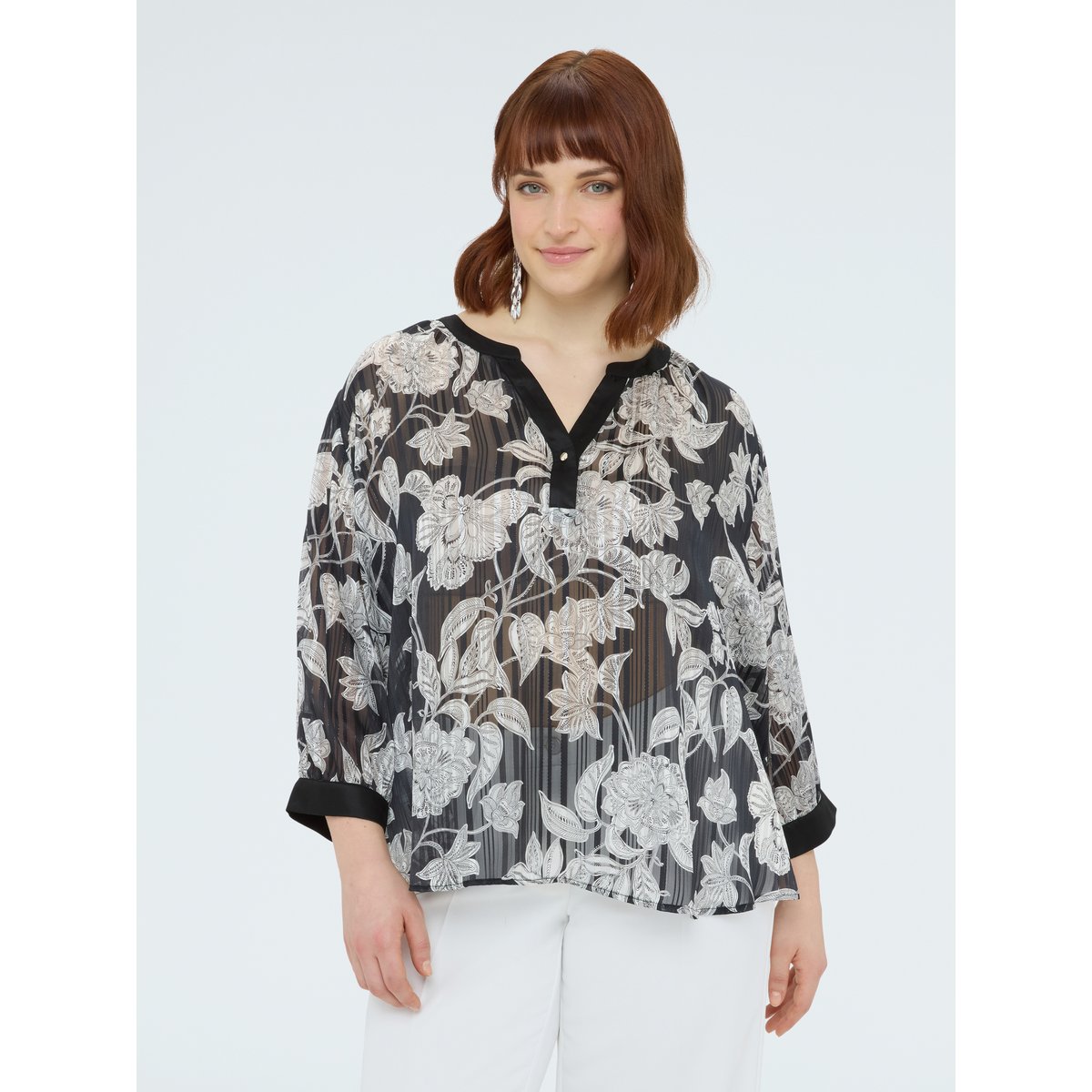Blouse à imprimé fleuri noir, FIORELLA RUBINO