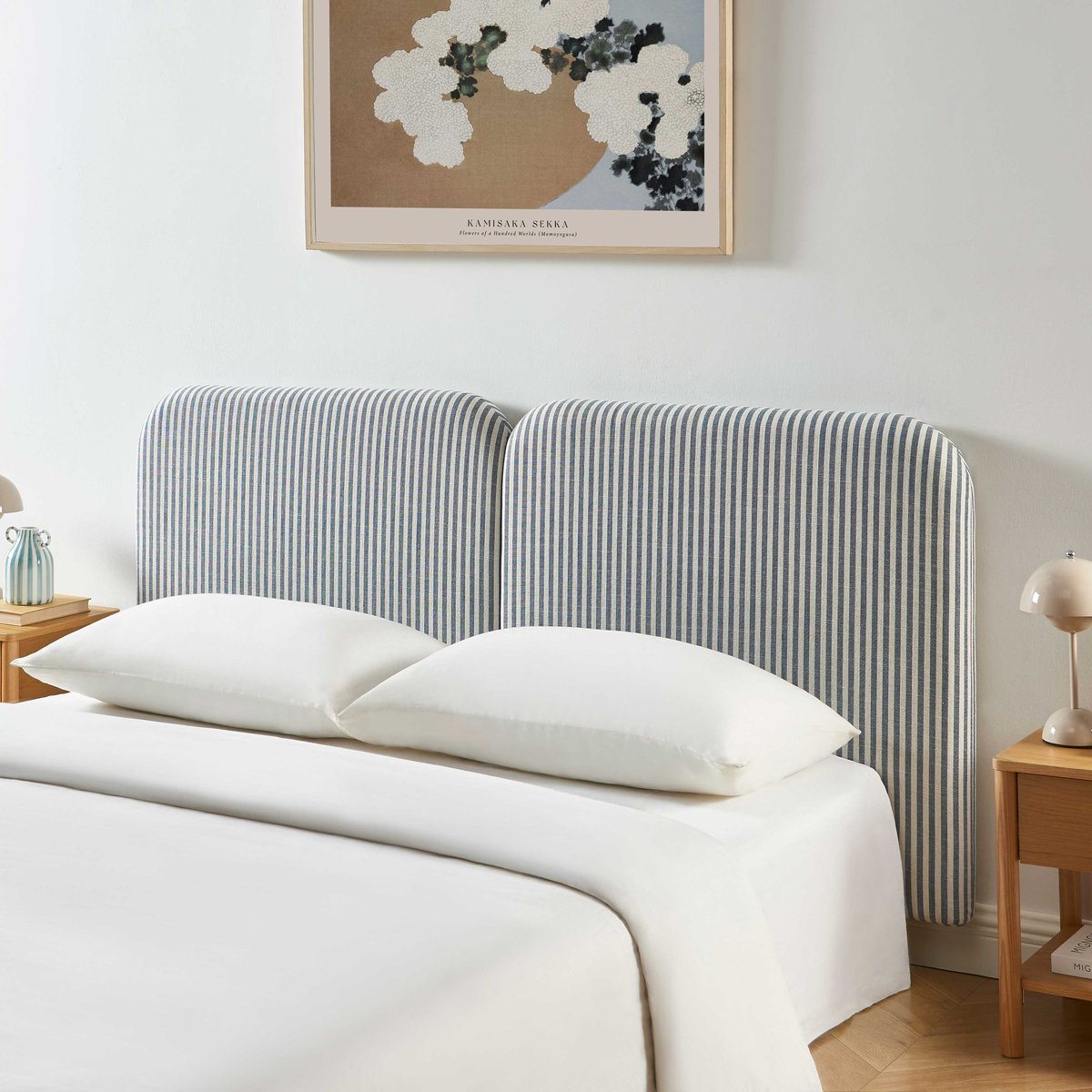 Tête de lit en tissu LOUISON bleu et blanc, SORELH