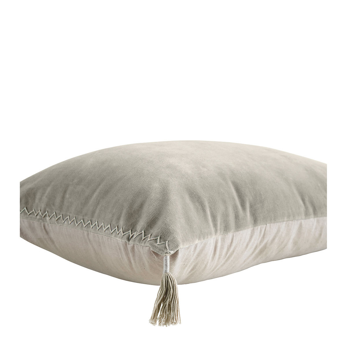 Housse de coussin en velours de coton gris, BLANC D’IVOIRE