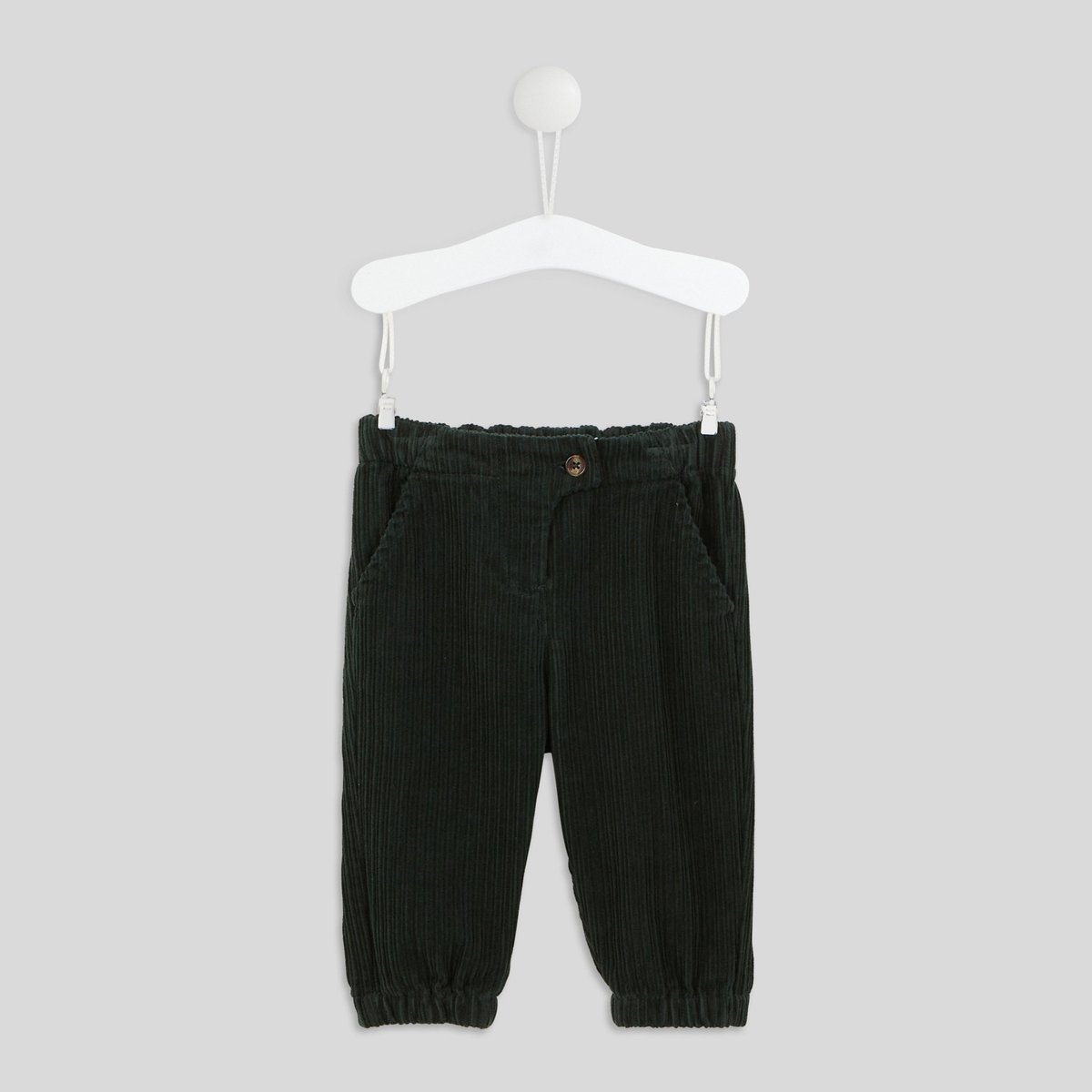 Pantalon uni en gros velours taille élastique dos et fermé avec un bouton devant, garçon, OEKO-TEX. sapin, BOUT'CHOU