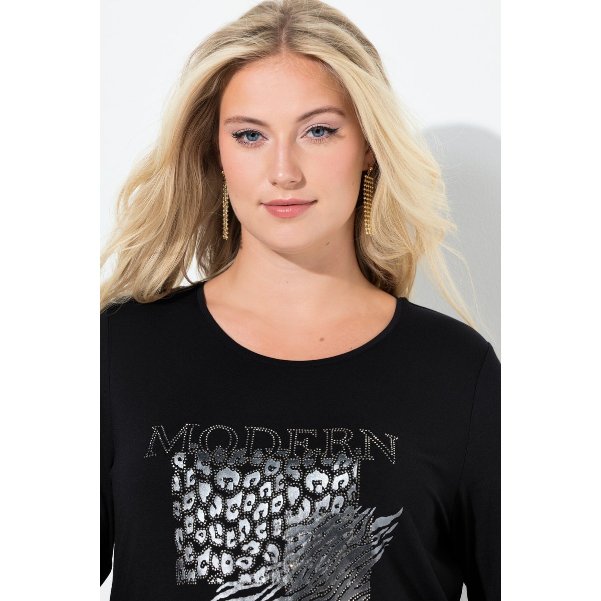 T-shirt avec strass fantaisie noir, ULLA POPKEN