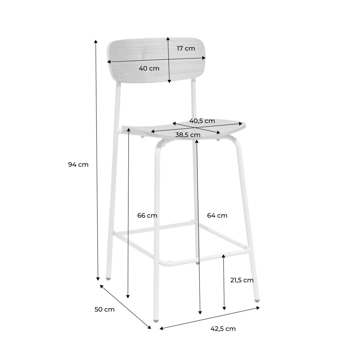 Tabouret de bar vintage métal et contreplaqué 66cm (lot de 2) TOBY beige, SWEEEK