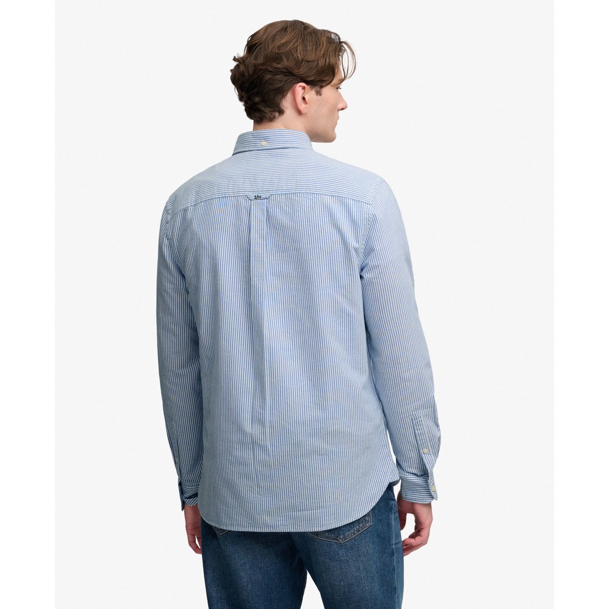 Chemise Oxford Preppy Manches Longues Coupe Décontractée mini rayures bleu azur, SUPERDRY