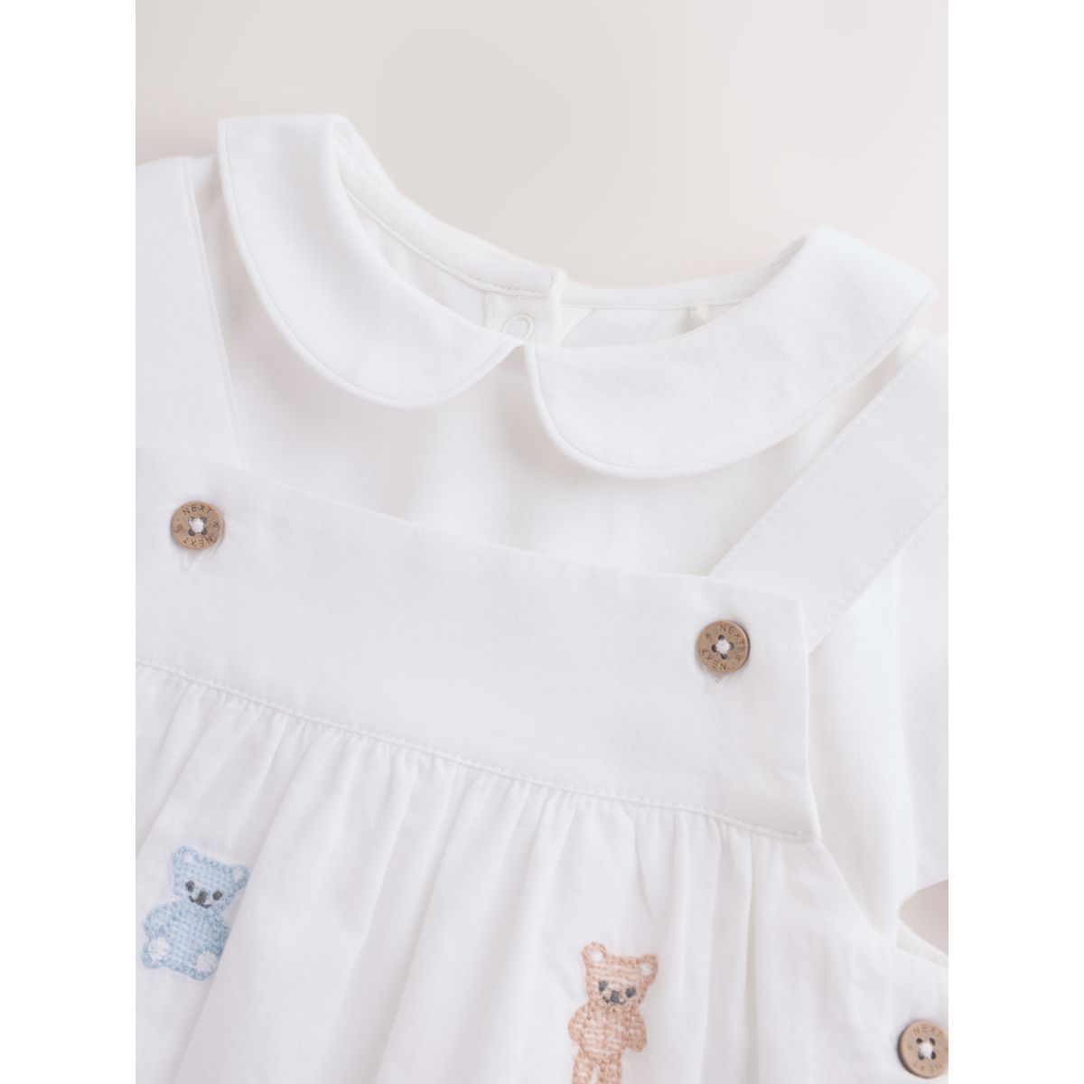 Ensemble body et salopette tissée bébé ours blanc brodé, NEXT
