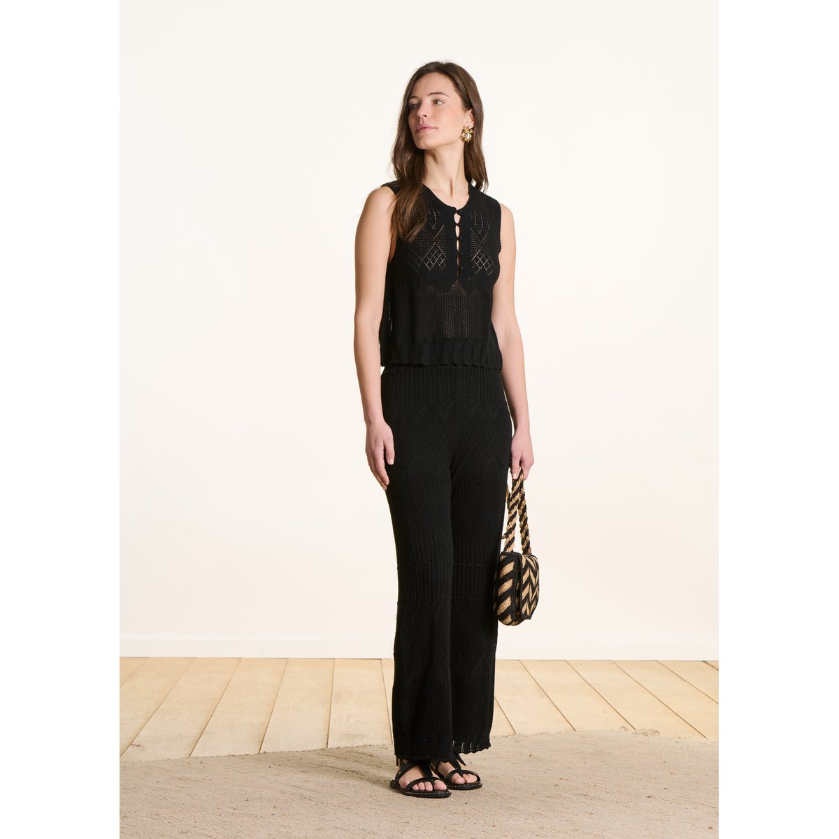 Pantalon en maille pointelle doublé noir, LA FEE MARABOUTEE
