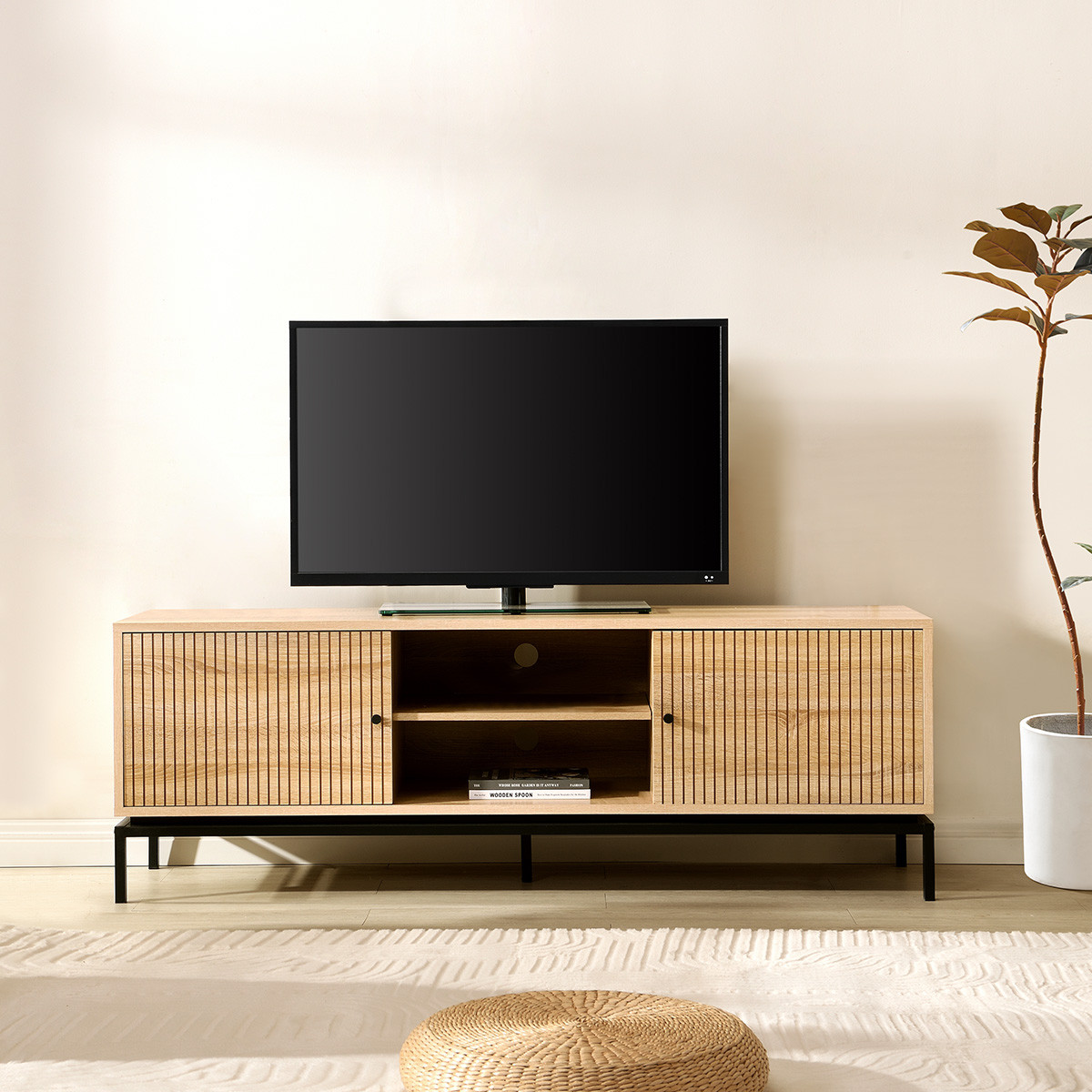 Meuble TV 2 portes - TALIA effet bois, HOMIFAB