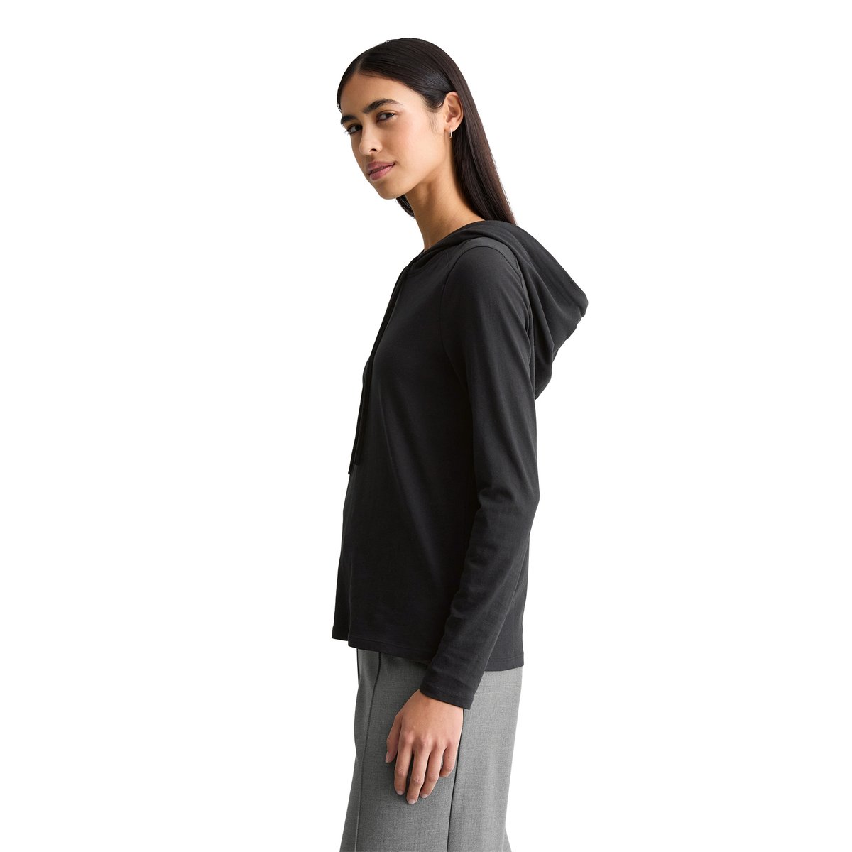 Longsleeve à capuche relaxed en single jersey doux noir, MARC O’POLO DENIM